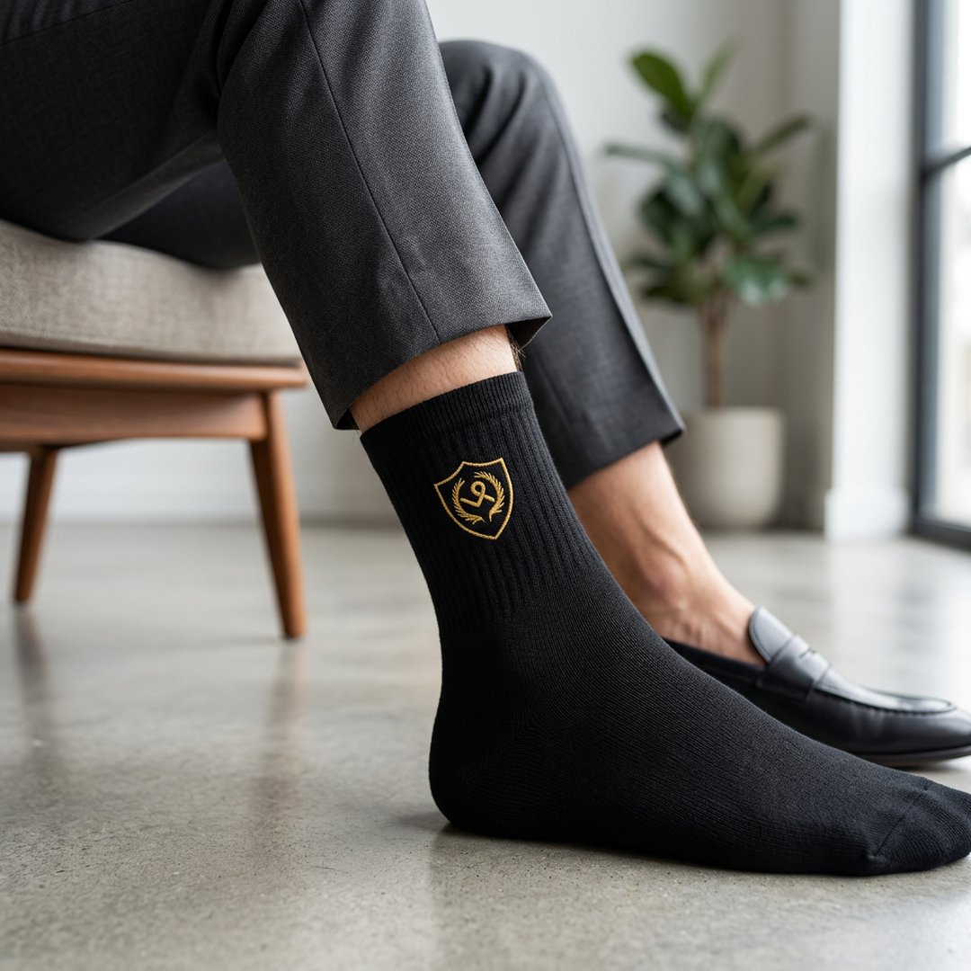 Black Cotton Crew Socks for Men Women 6 Pcs