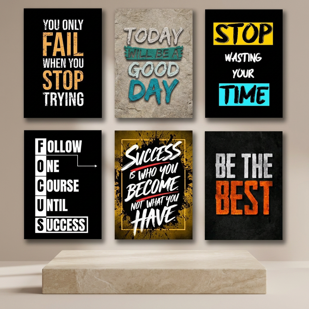 Set of 6 Motivational Wall Art Frames Modern Design Multicolor
