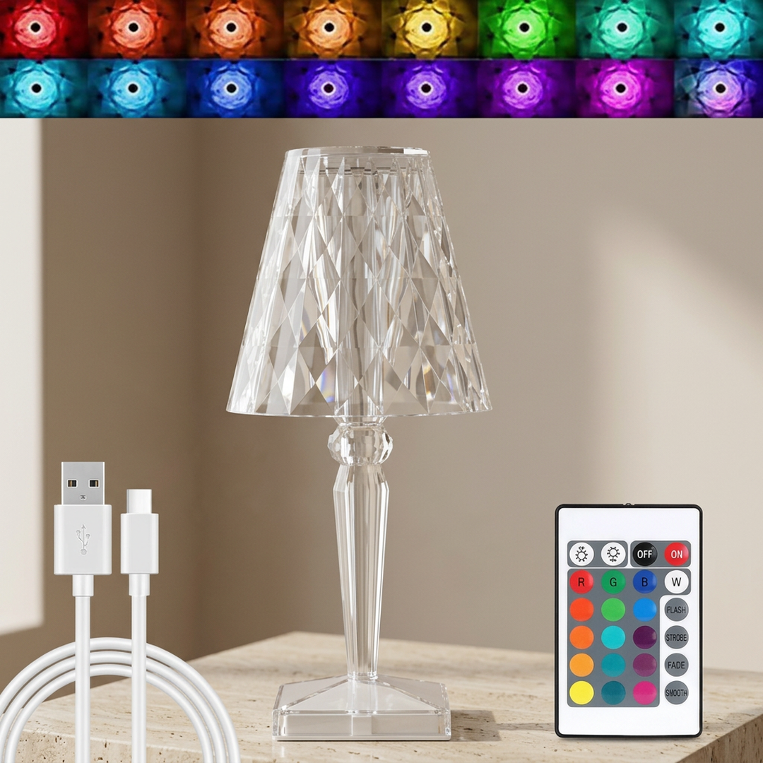 Rechargeable Crystal Table Lamp with Remote Control White ABS Pakistan