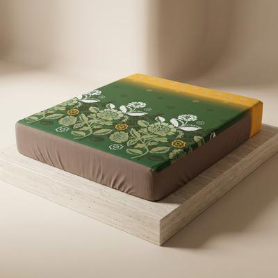 Cotton Floral Printed Double Bed Mattress Cover Green Yellow