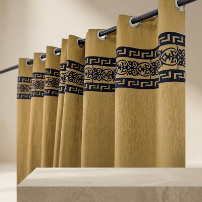 Golden Greek Key Curtain with Blue Detail for Home