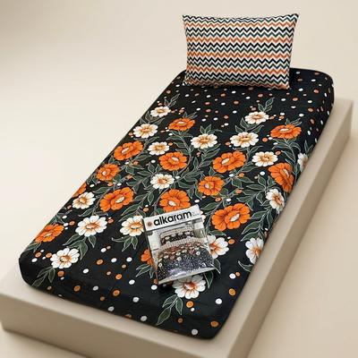 Crystal Cotton Printed Single Bedsheet Set Orange White Floral