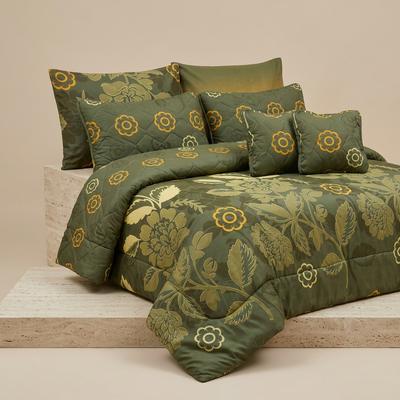 7-Piece Cotton Floral Double Bed Set Green Gold Winter