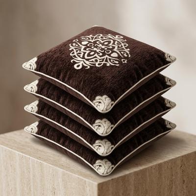 Velvet Jacquard Cushion Covers 5Pcs Brown Embroidered