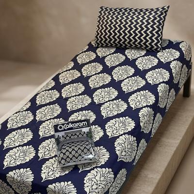 Premium Quality Cotton Salonica Bedsheet Blue White Floral Single Set