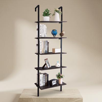 5-Layer Black Wood Bookshelf Rack for Home Office