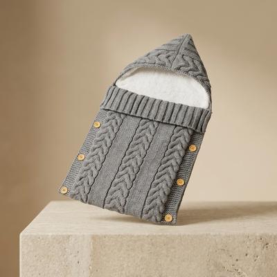 Cable Knitted Baby Swaddle Blanket Grey Hooded