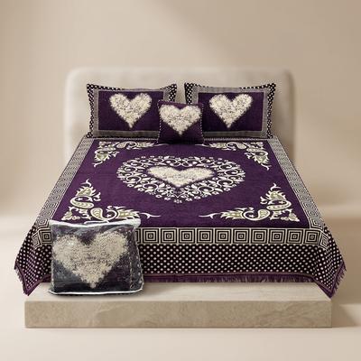 Velvet Jacquard Bedsheet Set Purple Double Bed 4 Pcs