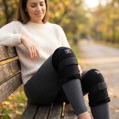 Unisex Wool Knee Warmers Black Fleece Lining Adjustable Straps