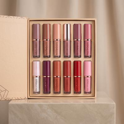 12 Pcs High Pigment Lip Gloss Set - Bold Coverage Pink Red Peach Silver