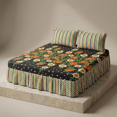 King Size Frill Bedsheet Set Mix Cotton Multicolor