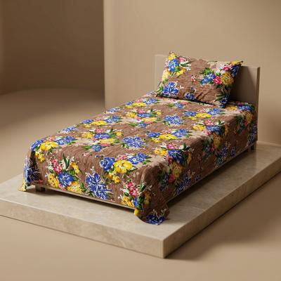 Crystal Cotton Printed Bedsheet Set 4Pcs Brown Single Bed