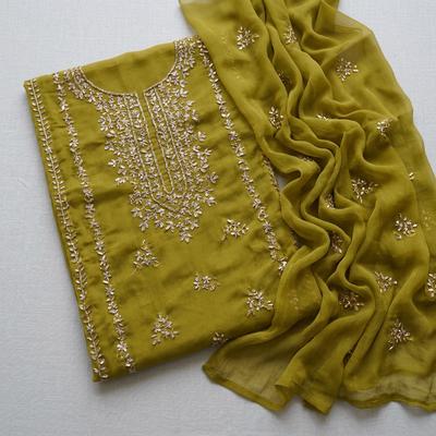 Green Chiffon Hand Embroidered Suit Set for Eid