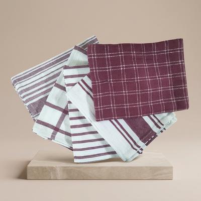 5-Piece Cotton Kitchen Towels Set Red Grey Green Blue Beige 18x28"
