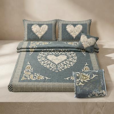 Premium Velvet Jacquard 4-Piece Double Bedsheet Set Grey-Beige