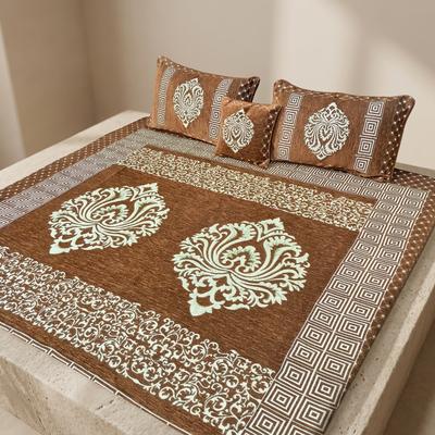 Double Bedsheet Set Brown Velvet Jacquard 4 Pcs