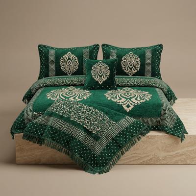 Green Velvet Jacquard 4-Piece Bedsheet Set for Double Bed