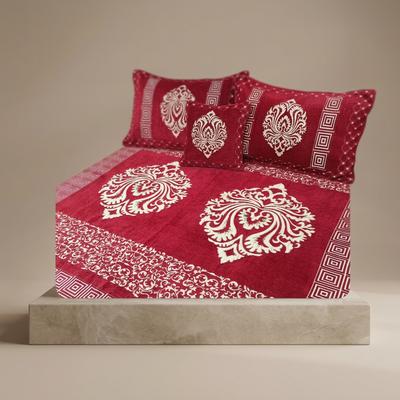 Red Embroidered 4-Piece Double Bedsheet Set