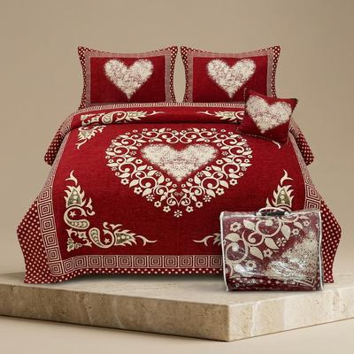 Double Bedsheet Set Red Velvet Jacquard Heart Design
