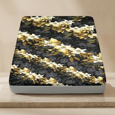 Waterproof PU Printed Double Bed Mattress Cover Black