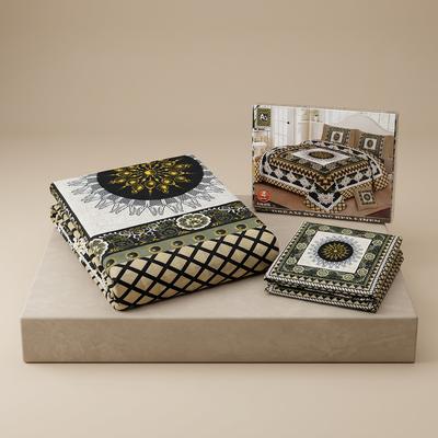Double Bedsheet Set Crystal Cotton Black Gold Print