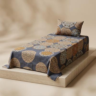 Single Bedsheet Set Crystal Cotton Blue Gold Mandala