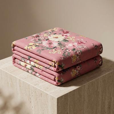 Terry Cotton Printed Double Bed Mattress Cover Pink Floral Waterproof