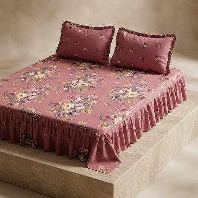 Double Bedsheet Set Pink Floral Frill Mix Cotton 95x93
