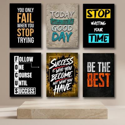 Set of 6 Motivational Wall Art Frames Modern Design Multicolor