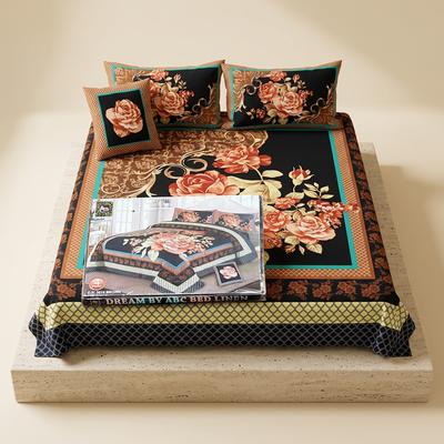 Crystal Cotton Floral Double Bedsheet Set Black 4Pc