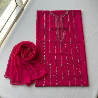 Pink Chiffon Embroidered 2-Piece Suit for Women