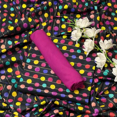 Women Linen Printed Suit 2Pc Black with Pink Trouser