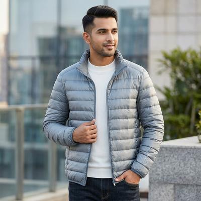 Men's Lightweight Down Jacket Gray Large Winter Warm
