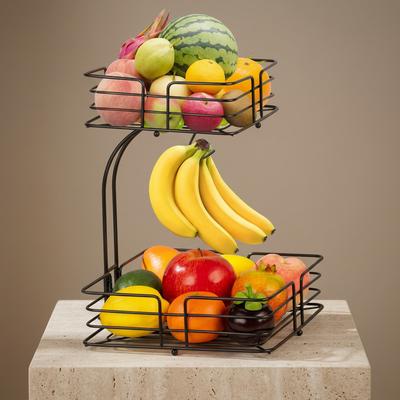 2-Tier Black Iron Fruit Basket for Kitchen