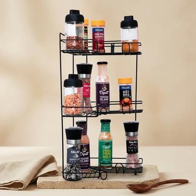 Stylish Metal Spice Rack Black 3-Tier Kitchen Storage