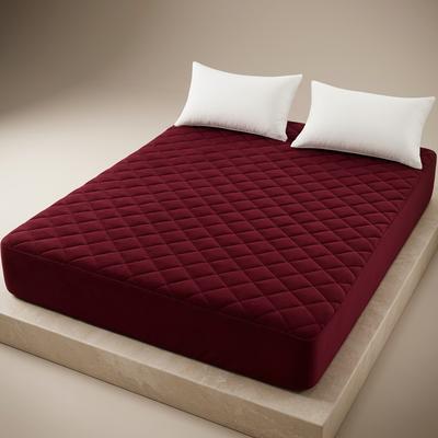 Maroon Quilted Micro Double Bed Mattress Cover