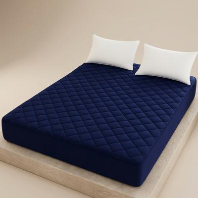 Blue Quilted Micro Double Bed Mattress Cover
