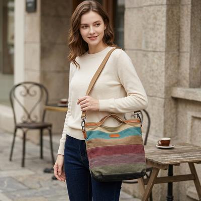 Women Canvas Retro Striped Shoulder Bag