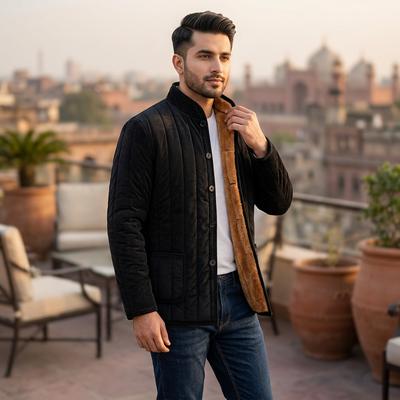 Black Velvet Padded Jacket for Men Winter