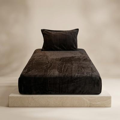 Soft Velvet Flannel Bedsheet Brown Single Bed