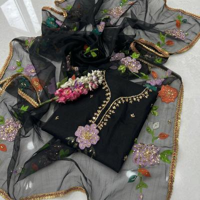 Black Organza Sequin Embroidered 2-Piece Suit for Weddings Eid