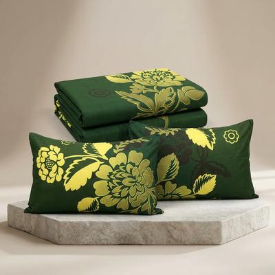 Crystal Cotton Green Yellow Floral Double Bedsheet Set