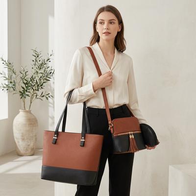 3-Piece Brown Black Luxury Tote Set for Women