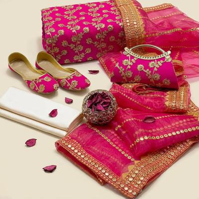 Marble Gotta Embroidery Pink Suit Set with Khussa & Clutch
