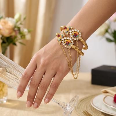 Gold Toned Gemstone Bangles Set for Weddings & Parties