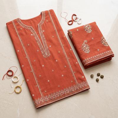 Women Orange Embroidered Lawn Suit 2 Pcs
