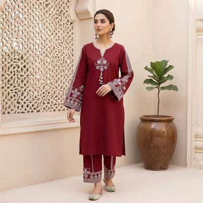 Air Saree Aari Embroidery Red 2Pcs Bareeza Cotton