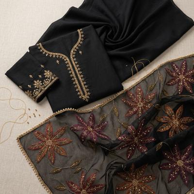 Black Organza 2-Piece Suit with Handwork & Beads for Eid