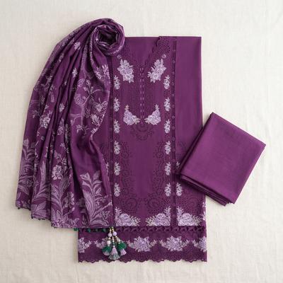 Magenta Embroidered 3-Piece Lawn Suit for Weddings Eid