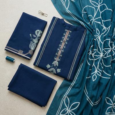 3-Piece Embroidered Lawn Suit Blue for Women
